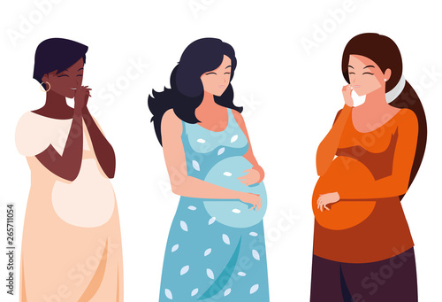 interracial group of pregnancy women characters