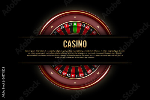 Gambling banners with Roulette Wheel on dark background. Casino poster template with golden elements. Vector illustration.