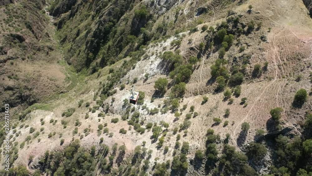 Aerial drone view over the cable cars of Copper Canyon in Barrancas del Cobre, Chihuahua, Mexico