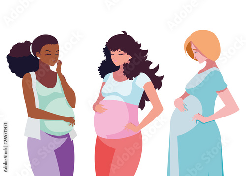 interracial group of pregnancy women characters