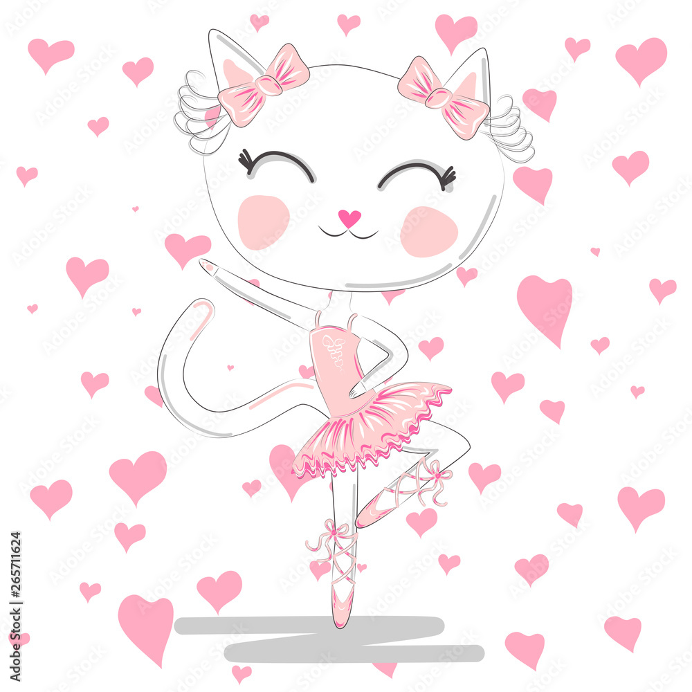 Cute ballerina cat dancing ballet in pink tutu Cute ballerina cat dancing ballet in pink tutu