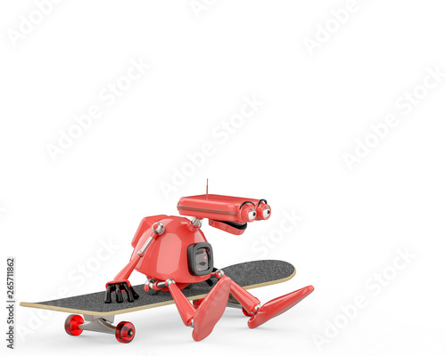 vintage robot is on the skate in a white background