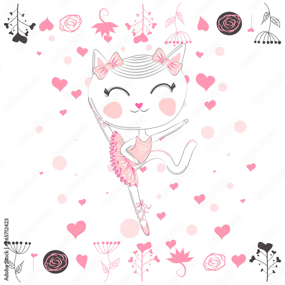 cat in a crown, pink ballet tutu. Isolated objects on white background.