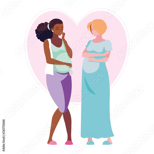 interracial couple of pregnancy women in heart