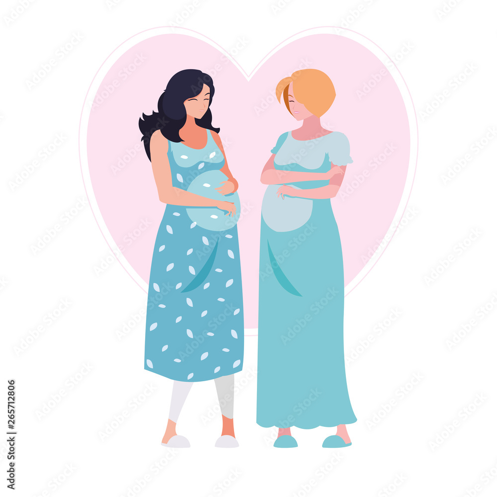 couple of beautiful pregnancy women in heart couple of beautiful pregnancy women in heart