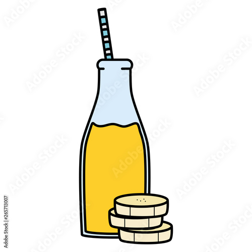 fresh banana slices juice fruit in botttle with straw