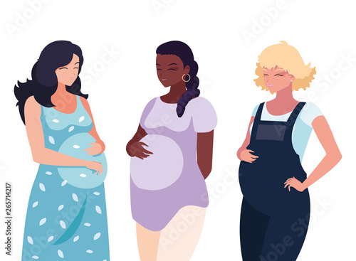 interracial group of pregnancy women characters