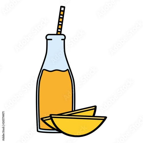 fresh mango juice fruit in botttle with straw