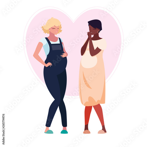 interracial couple of pregnancy women in heart