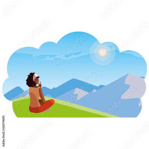 afro woman contemplating the horizon in the field scene