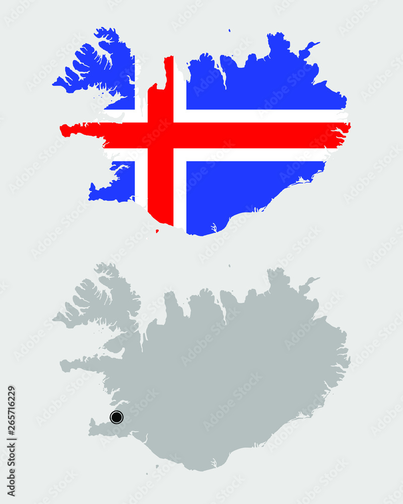 Fototapeta premium Contour of Iceland in grey and in flag colors
