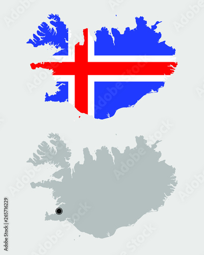 Contour of Iceland in grey and in flag colors