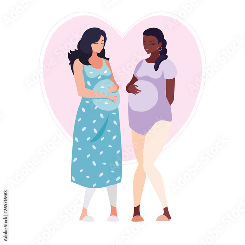 interracial couple of pregnancy women in heart