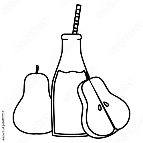 fresh pear half juice fruit in botttle with straw