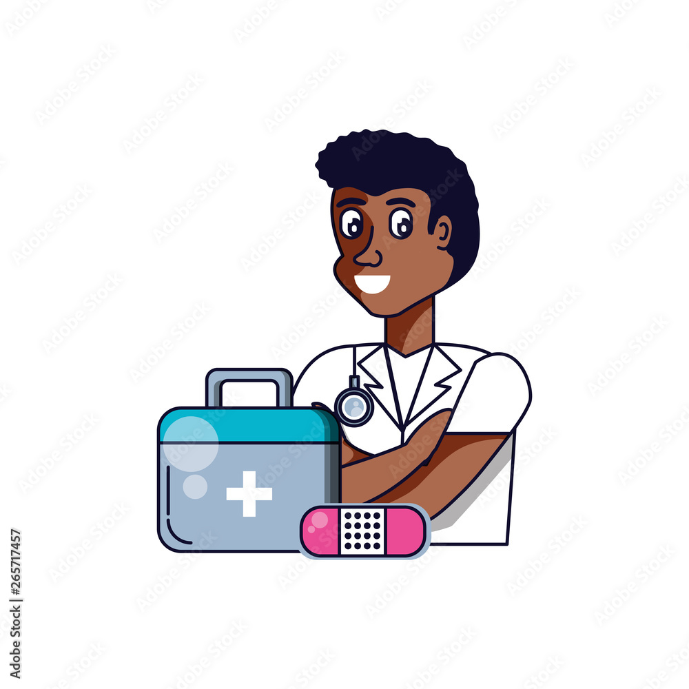 afro doctor professional with first aid kit afro doctor professional with first aid kit