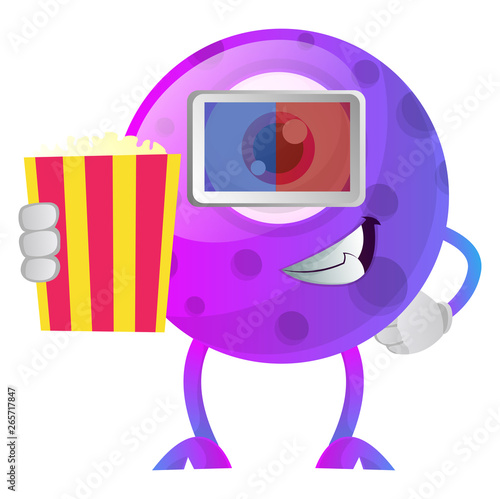 Purple monster in cinema withy 3d glasses illustration vector on white background
