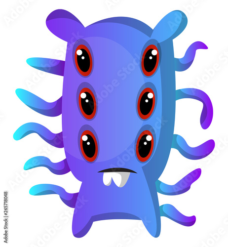 Six-eyed blue monster with tentacles illustration vector on white background