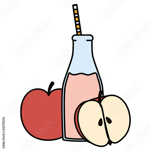 fresh apple juice fruit in botttle with straw