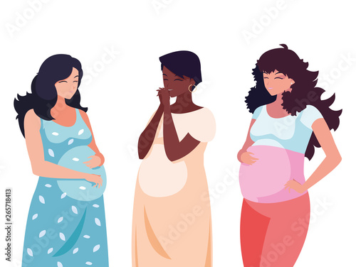 interracial group of pregnancy women characters