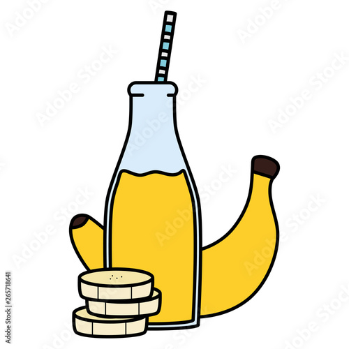 fresh banana slices juice fruit in botttle with straw