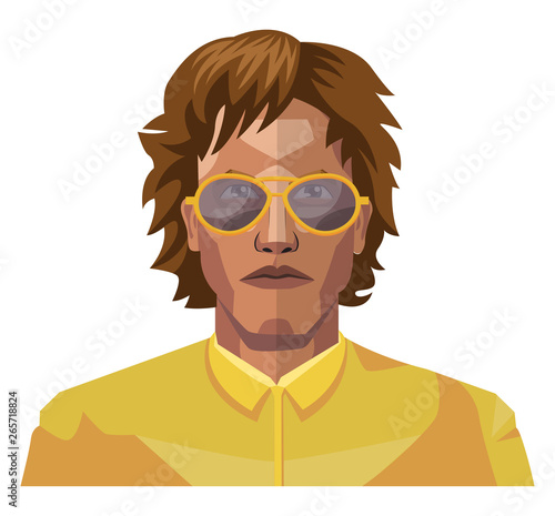 Man with long brown hair wearing glasses illustration vector on white background