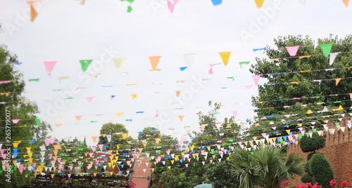 colorful triangle party flags at outdoor