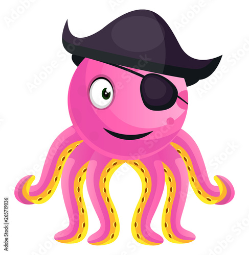 Smiling octopus with an eyepatch illustration vector on white background