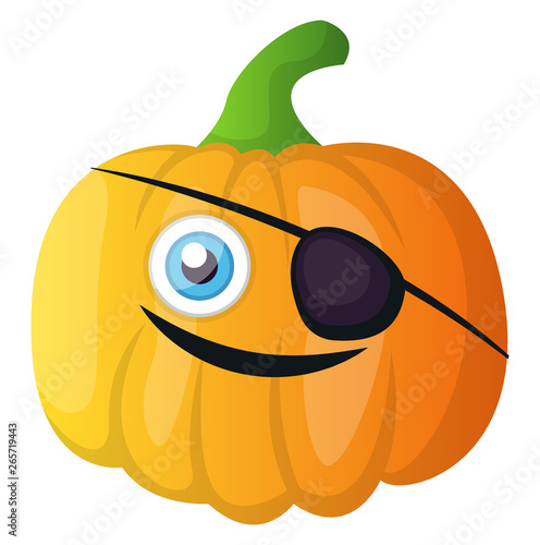 Pumpkin with a black patch on his eye illustration vector on white background