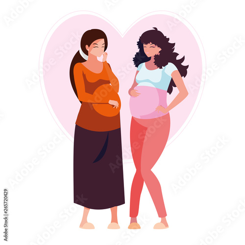 couple of beautiful pregnancy women in heart
