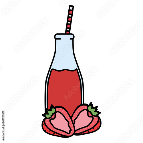 fresh strawberries juice fruit in botttle with straw