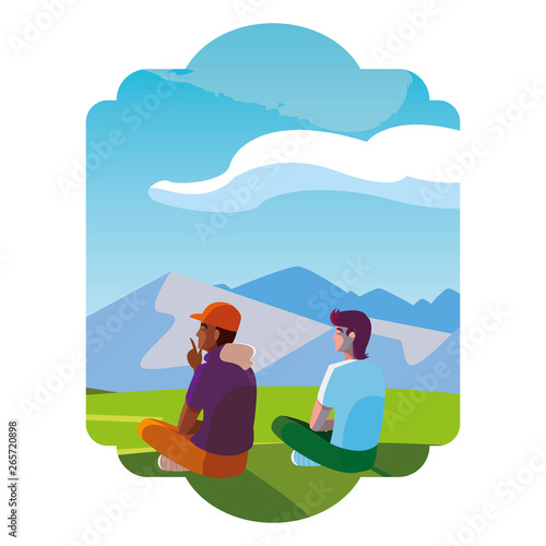 interracial men contemplating the horizon in the field scene