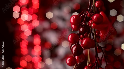 Christmas toys on the background of a New Year's garland. Beautiful Rasfokus lights of Christmas garlands. photo