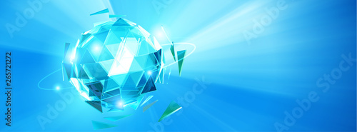 Abstract blue polygonal glass shining on blue BG