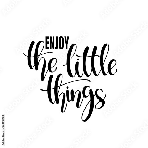 Enjoy the little things - Hand drawn inspirational quote. Vector isolated typography design element. Good for prints,t-shirts, cards, banners. hand lettering poster