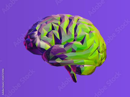Polygonal brain isolated on purple BG