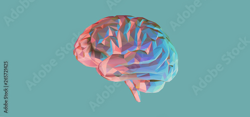 Colorful polygonal brain isolated on green BG