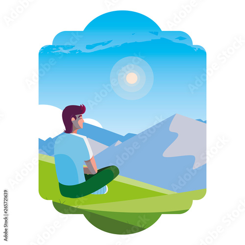 man contemplating the horizon in the field scene