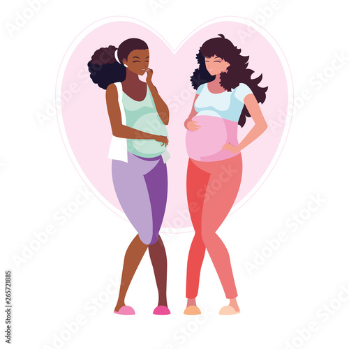 interracial couple of pregnancy women in heart