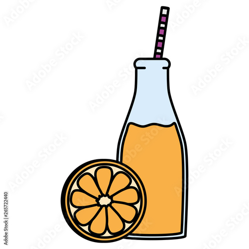 fresh orange juice fruit in botttle with straw
