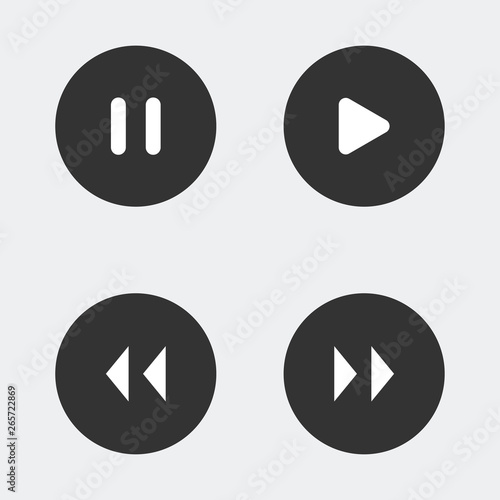 Music player navigation icons set. Play, stop, forward, backward buttons