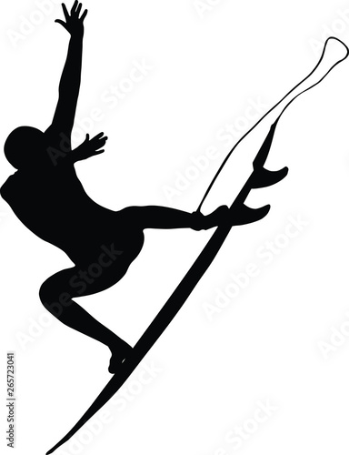 vector silhouette of a surfer on white background