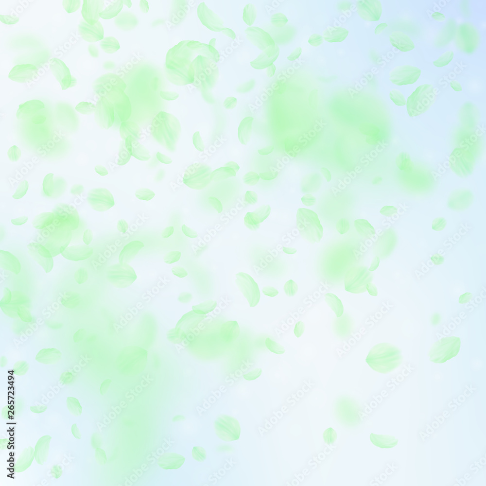 Fototapeta premium Green flower petals falling down. Vibrant romantic