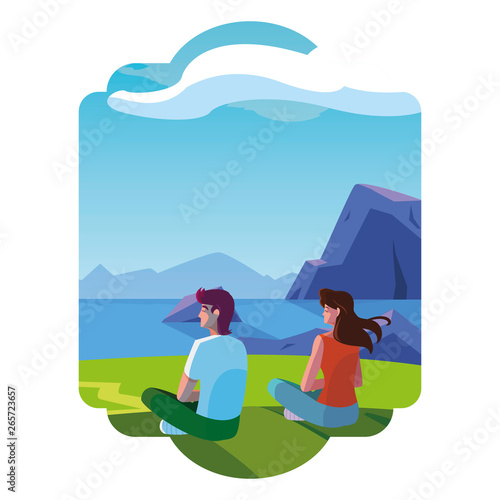 couple contemplating the horizon in the field scene