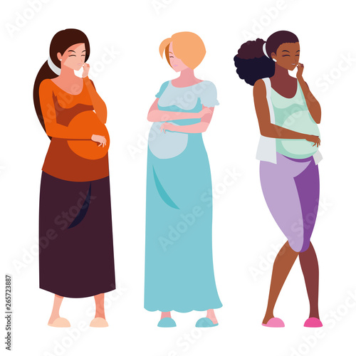interracial group of pregnancy women characters