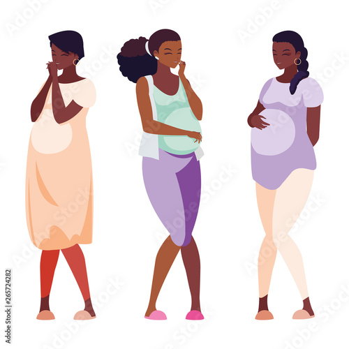 group of afro pregnancy women characters