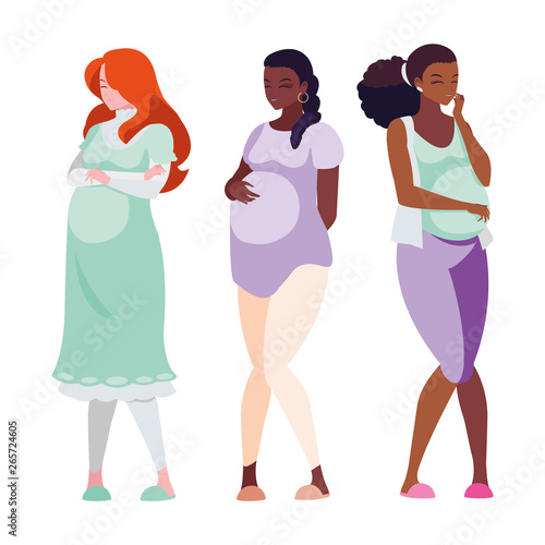 interracial group of pregnancy women characters