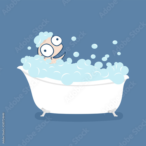 illustration of funny man taking a bath