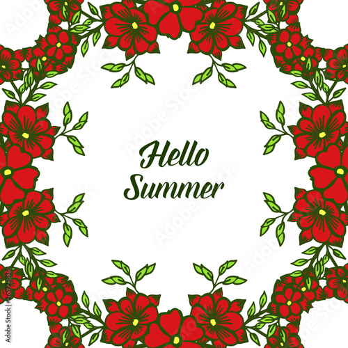 Vector illustration lettering hello summer for abstract red wreath frames