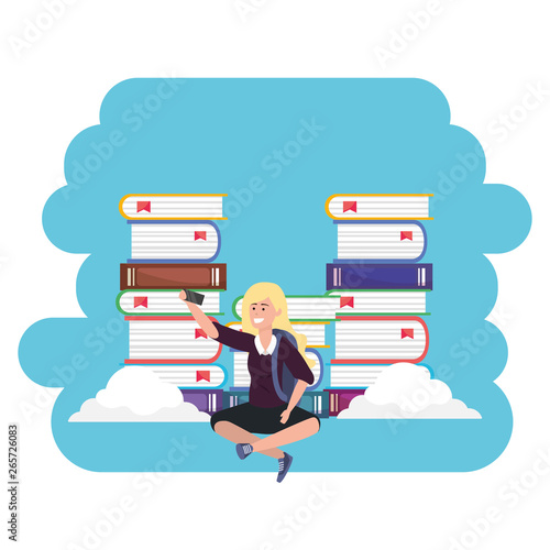 Online education millenial student book stacks splash frame