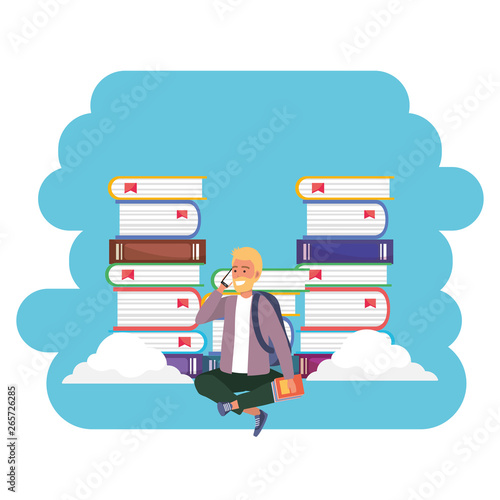 Online education millenial student book stacks splash frame